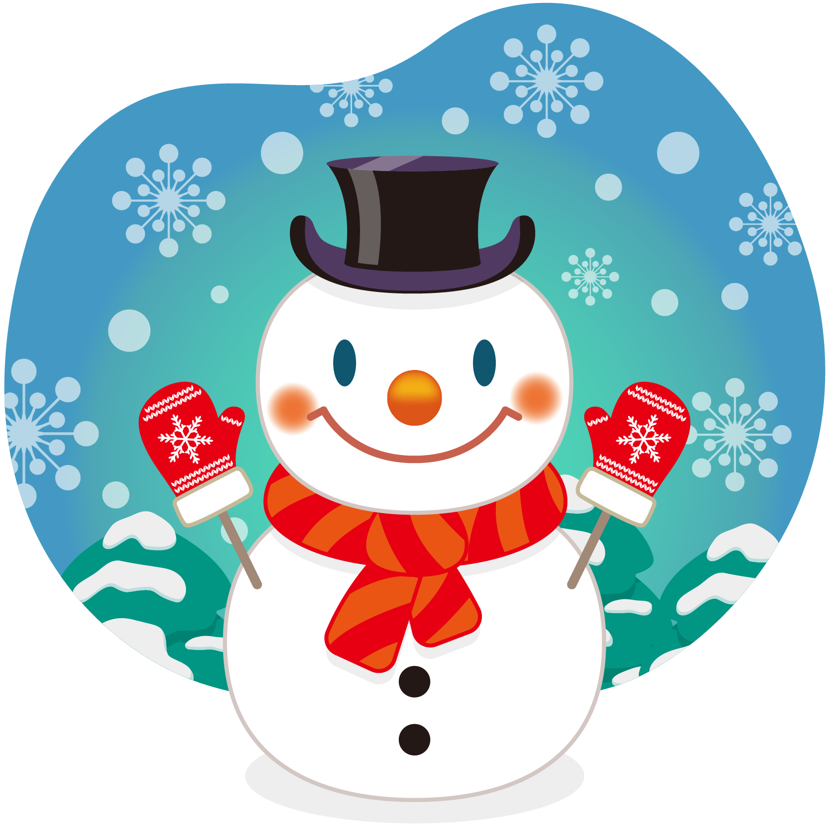 クリスマスカラーの雪だるま：イラスト無料