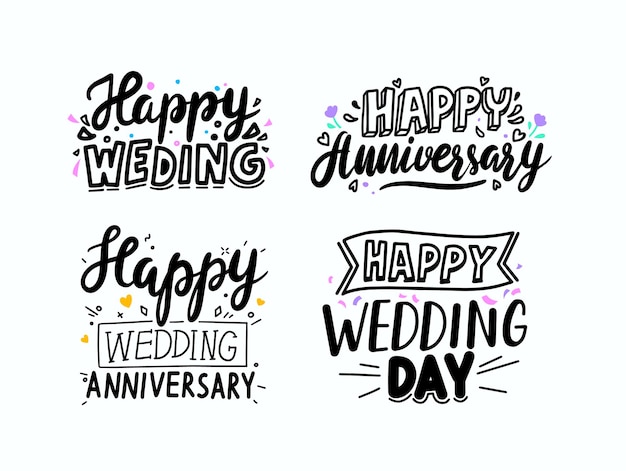 寄せ書きデザイン - 文字・文章素材「Happy Wedding-赤影付き」