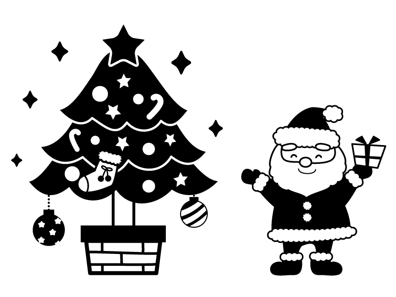 クリスマスツリー プレゼント有り 白黒イラスト - No: 25799528無料イラスト・フリー素材なら「イラストAC」