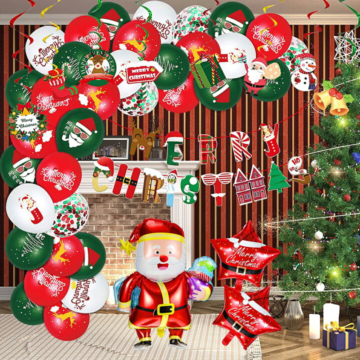 AmazonMERRY CHRISTMAS文字 グリーン レッド 風船 14文字 パーティーグッズ バルーン スノーフレーク クリスマスドッツプレゼント ギフト赤 緑キャンディーお菓子デザイン風船・バルーンおもちゃ