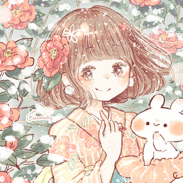 オリジナル お正月 女の子 手描き アナログ イラスト 手描きイラスト