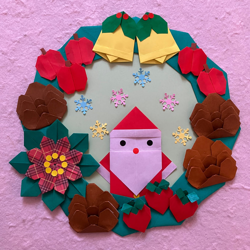 クリスマス折り紙 簡単 リースの作り方✨How to make paperwreath 花輪 花 飾 wreath 화환 리스 花環 Christmas 折り方 おりがみ origami 紙 종이