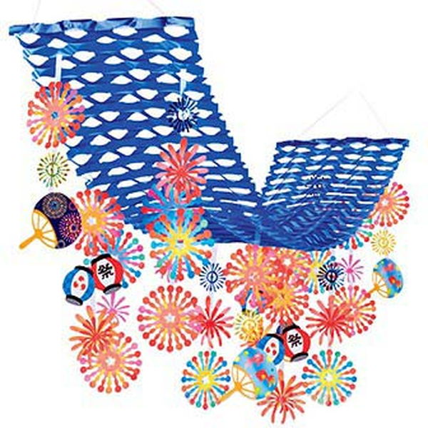 工作ネタ 夏祭り～かき氷提灯花火～Japanese Summer Festivals8月夏壁面飾り高齢者レクデイ作業療法OT 保育創作