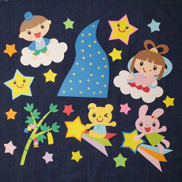 七夕 壁面飾り ガーランド＊フェルト＊季節＊七夕＊夏＊星＊壁面