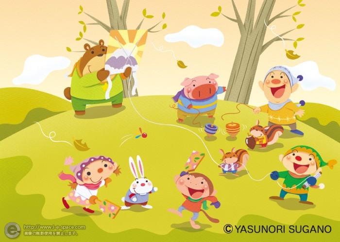 動物のお正月遊びイラスト無料素材ならフリービーAC