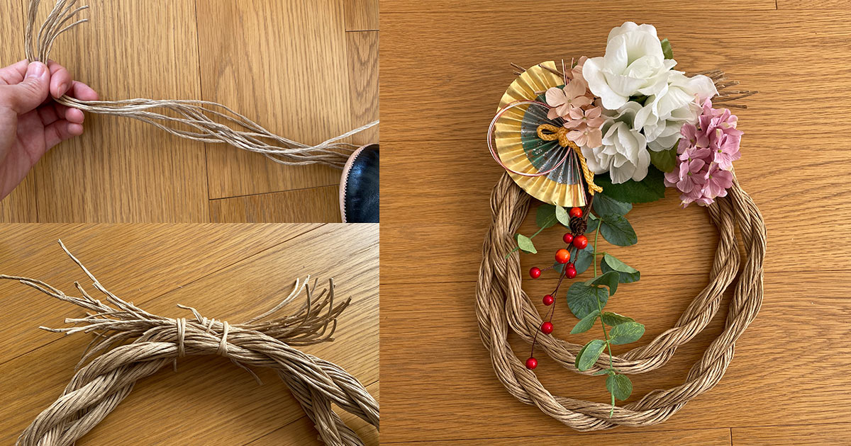 100均DIY♪簡単おしゃれな 正月飾り,しめ縄リースの作り方 ダイソーの紙紐でわら要らずなのに本物みたい！All100均材料で手作り♪雪見日和