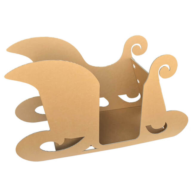 Christmas：クリスマス そりを引くサンタ・白木 かわいいクリスマス 雪の中そりをひくトナカイ