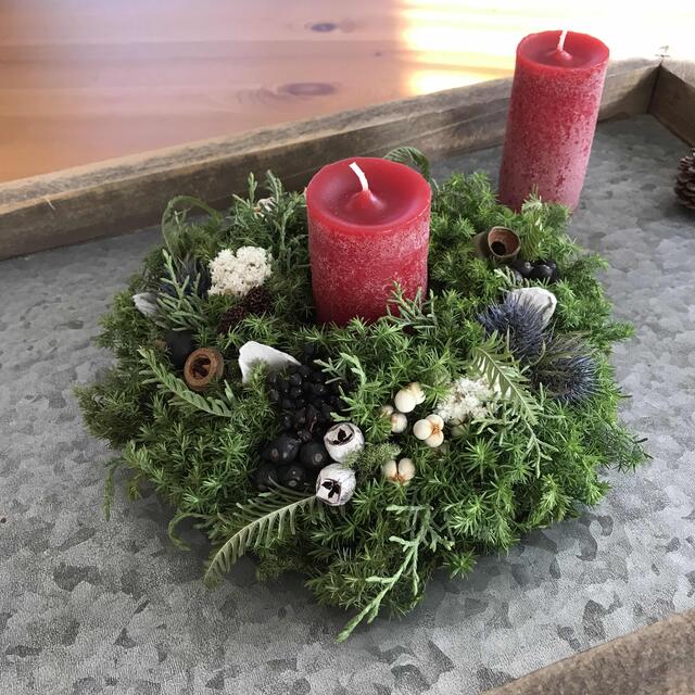 キャンドルリース クリスマスリース 三日月リース 冬リース お正月リース
