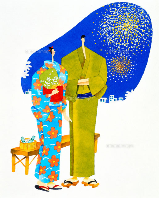フリー素材 花火「浴衣」 Season Stock Iroha