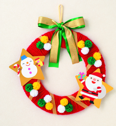 ぽんぽんのクリスマスリース：イラスト無料