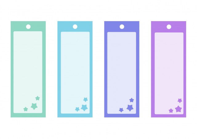 七夕短冊セット01 織姫・彦星・笹・流れ星：イラスト無料