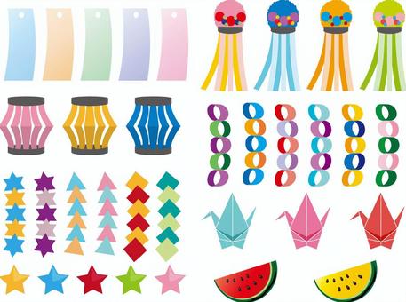 フリー素材仙台の七夕祭りで使われるような青い七夕飾りを描いたフリーイラスト