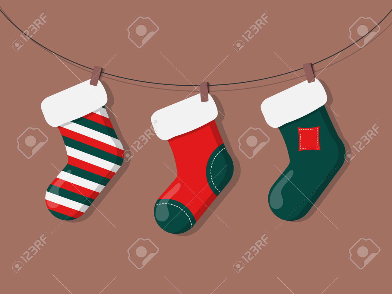 大人かわいいクリスマスの靴下いっぱいのイラストとフレームのフリー素材:640×480pix無料素材とwebデザイン・DTP・動画制作 tigpig