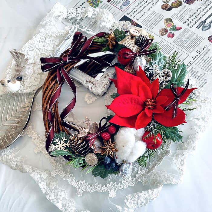 クリスマスのリボンリースの作り方♪