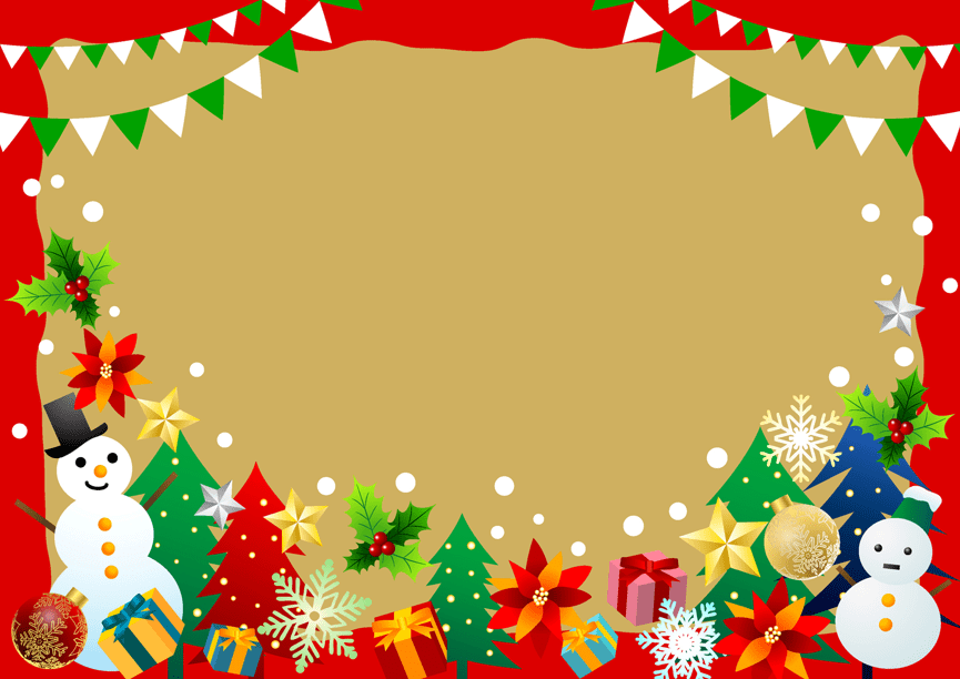 飾りとクリスマスツリーのあるクリスマス背景タテ赤：イラスト無料