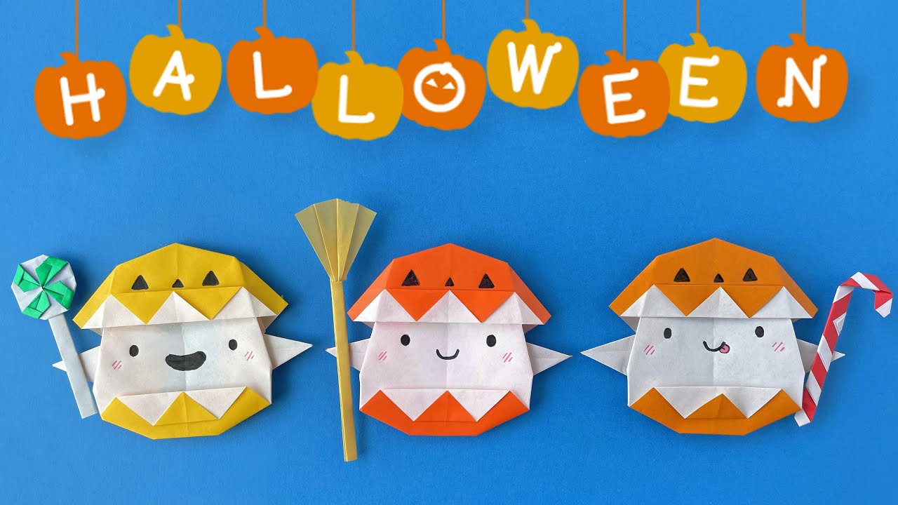 折り紙「ハロウィン帽子をかぶったねこ ジャック くま」折り方 虹色かおり 創作折り紙虹色かおり 創作折り紙