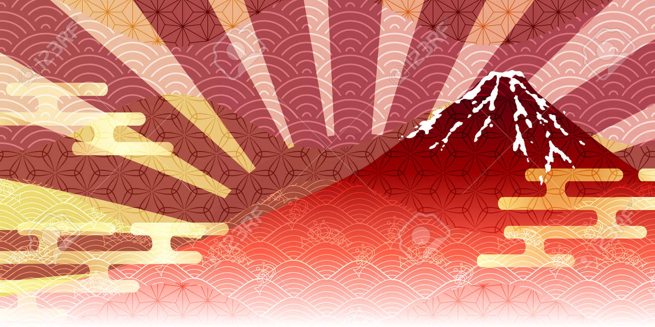 富士山和柄年賀状背景のイラスト素材・ベクター Image 176528519