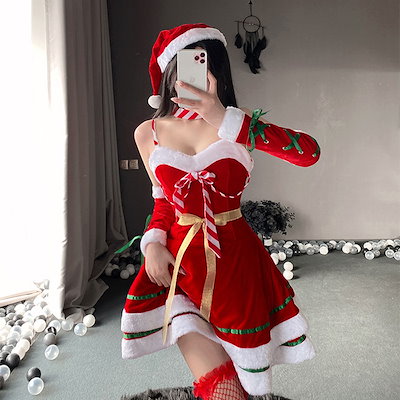 minanaサンタ コスプレ 女性 セクシー サンタクロース 衣装 可愛い 仮装 コスチューム レディース サンタ 衣装 クリスマス 仮装サンタクロース コスプレ ワンピース 大人 レディース 肩掛け 帽子 手袋 飾り靴下 新作