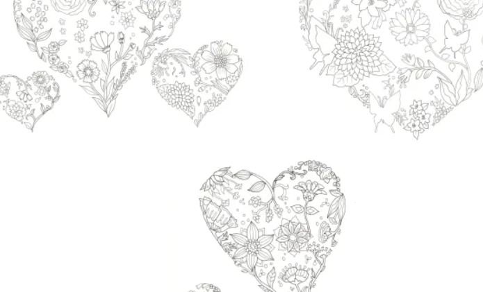 花束とチョコレートのバレンタインデーのぬりえPremiumベクトル素材