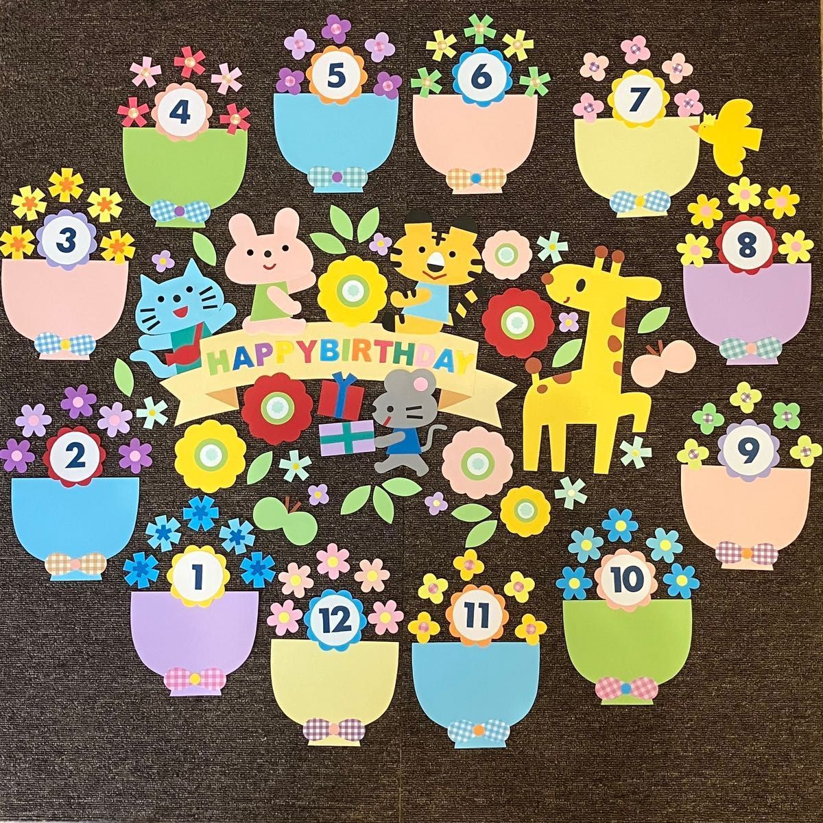 壁面お誕生日表木動物 お誕生日表 壁面飾り 可愛い動物