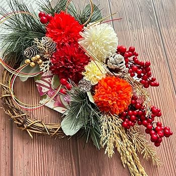 生花 ナンテンと松のお正月飾り しめ縄リースアレンジ