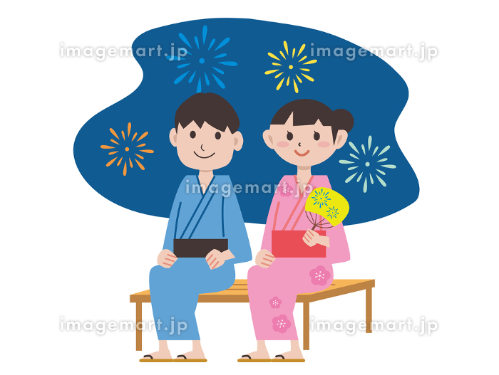 夏祭り 見つめ合うカップル 夜空に花火が打ち上がる Generative AI のイラスト素材104284316- PIXTA