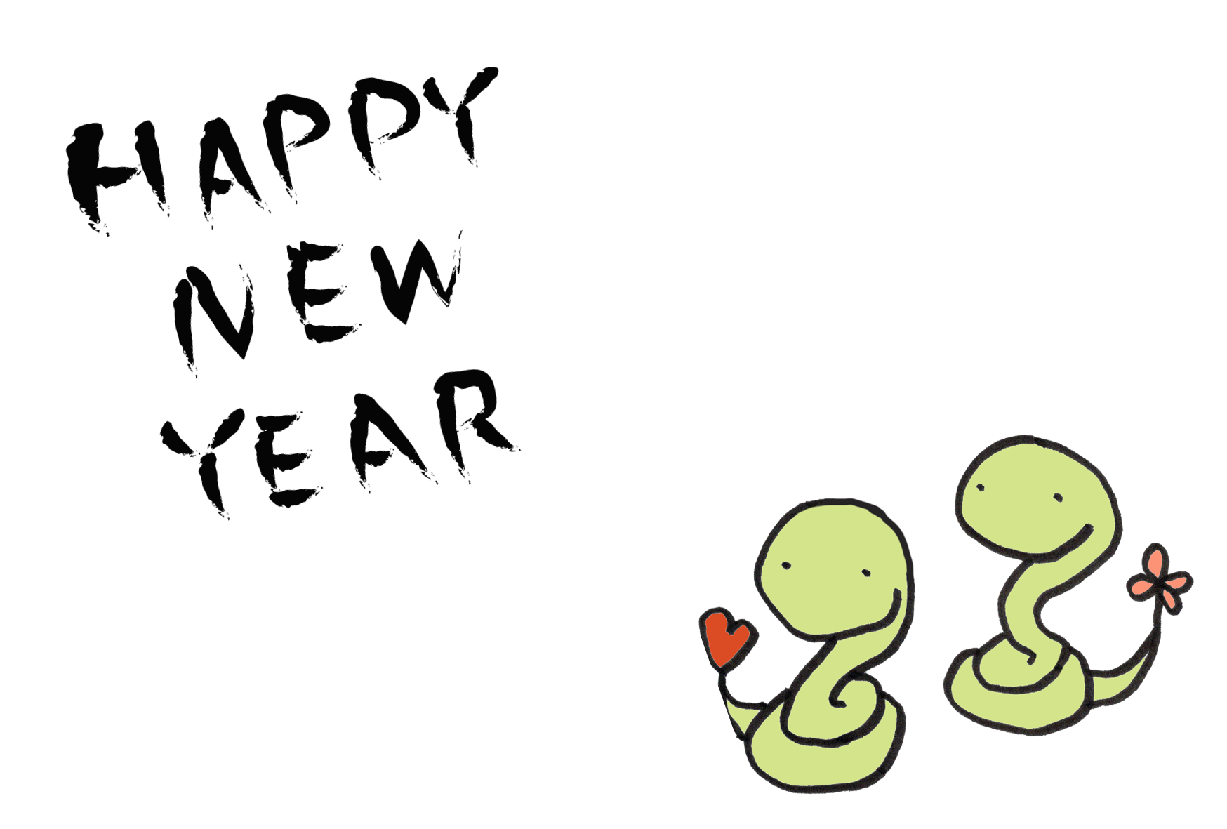 2025年あったか手書きの巳年の絵馬年賀状：イラスト無料