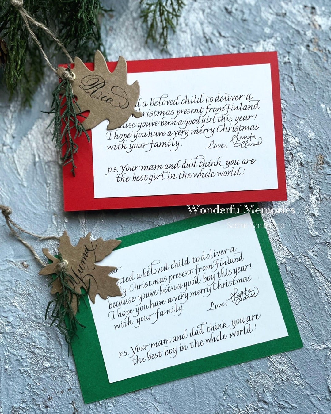 サンタクロースからの手紙 英語 クリスマスカード 手書 お名前付 筆記体 サンタ 24種類から選べるへその緒ケース 水彩 北欧 韓国 臍の緒 出産準備 祝い 入院 新生児 プレゼント かわいいアニバーサリー雑貨 felice