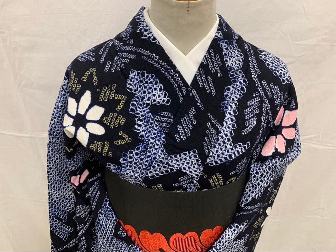 浴衣 レディース 単品 お仕立て上がり浴衣 綿絽浴衣「うちわ 紺」えんむすび Fサイズ シック 大人 モダン 粋 古典 ゆかた 女性 ブランドブランド浴衣 花火大会 夏祭り 綿 絽 夏着物にも メール便不可京都きもの町