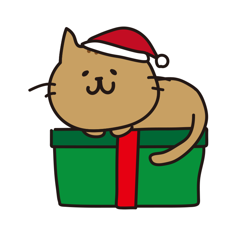 クリスマスプレゼント袋をかついだ猫サンタのイラスト 背景なしver.猫画工房