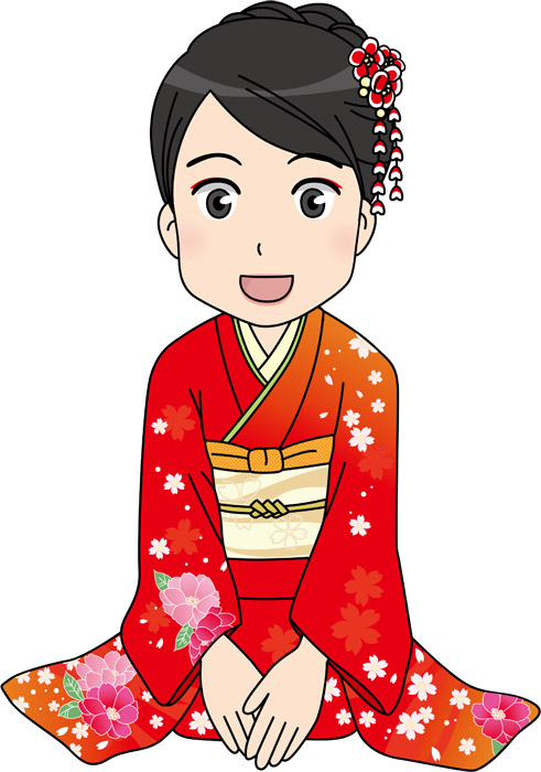 フリーイラストピンクの振袖を着て新年の挨拶をする女性パブリックドメインQ：著作権フリー画像素材集