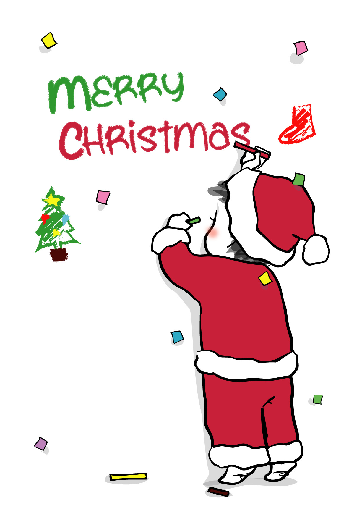 クリスマスカード かわいいサンタの無料テンプレート 印刷してご自由にお使いくださいかくぬる工房