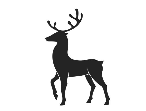 クリスマス鹿のシルエット。白地に孤立した赤いトナカイのシルエットのイラスト。クリスマスの鹿とベクトルデザイン.のイラスト素材・ベクター Image89332196