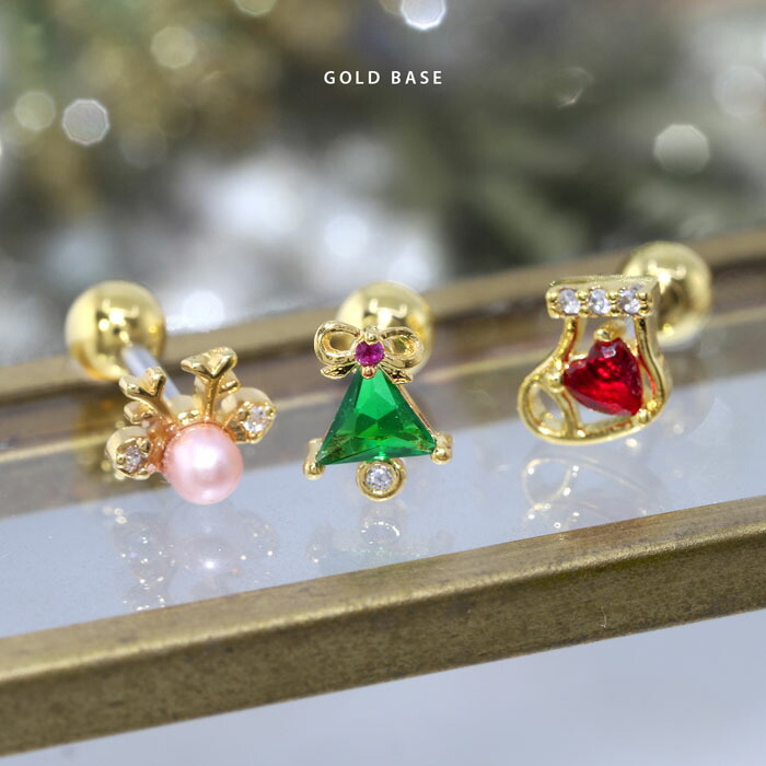 耳たぶ ピアス 16G クリスマス サンタ ツリー 靴下 プレゼント クリスマスモチーフ xmas ボディピアス 金属アレルギー対応 軟骨ピアス 軟骨おしゃれ 耳用 イヤー ロブ ヘリックス k03-300１６GBody-Style