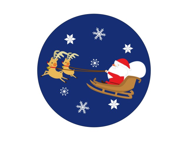 そりに乗ったサンタさん 楕円の中にトナカイのソリに乗った