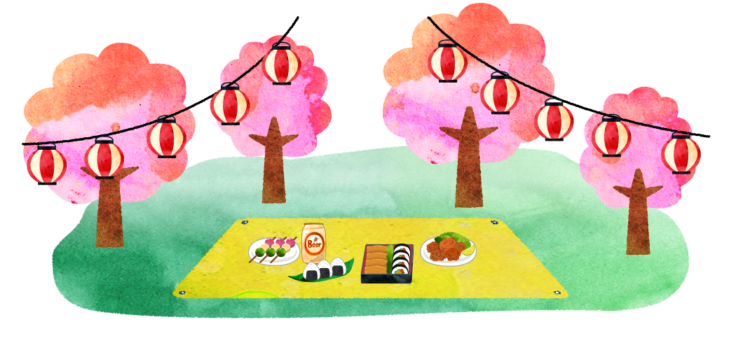 お花見 お友達と- フリー素材集「イラストのっく」