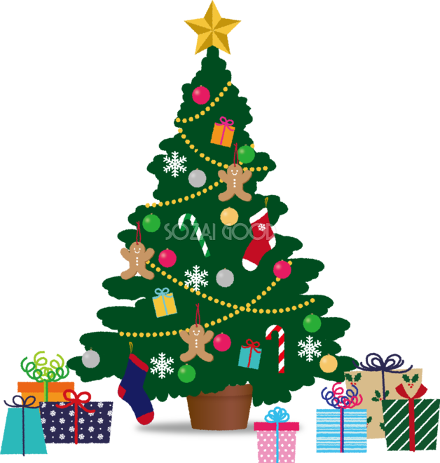 クリスマスツリー 飾りつけイラストなら、小学校・幼稚園向け・保育園向けのかわいい無料イラストお試しフリー素材 カット がいっぱいの安心サイトへどうぞ