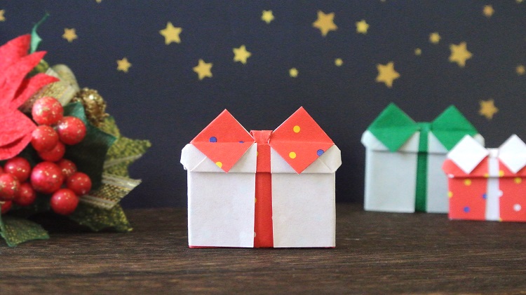 クリスマス折り紙 プレゼントボックスの折り方音声解説付☆X'mas origami present box tutorial たつくり