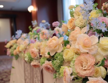 結婚式の会場装花～オレンジ×イエロー装花～しあわせはこび隊 ポポの活動日記