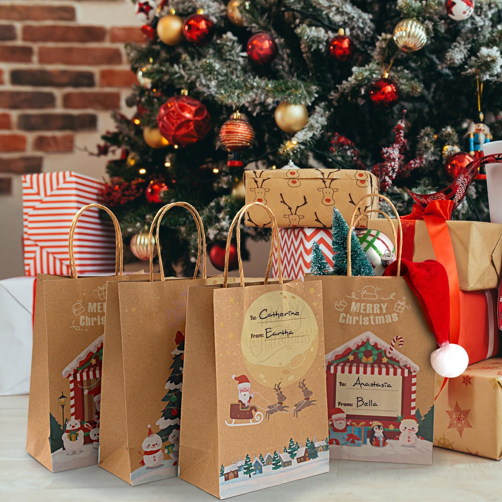 5個 自家製クリスマス紙袋 かわいいクマのギフト包装袋 クラフト紙袋 雑貨収納角底バッグ メリークリ ャンディビス - Temu Japan