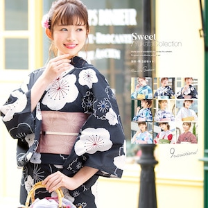 浴衣 紺×朝顔 着物レンタルあき来店着付け無料・全国配送無料