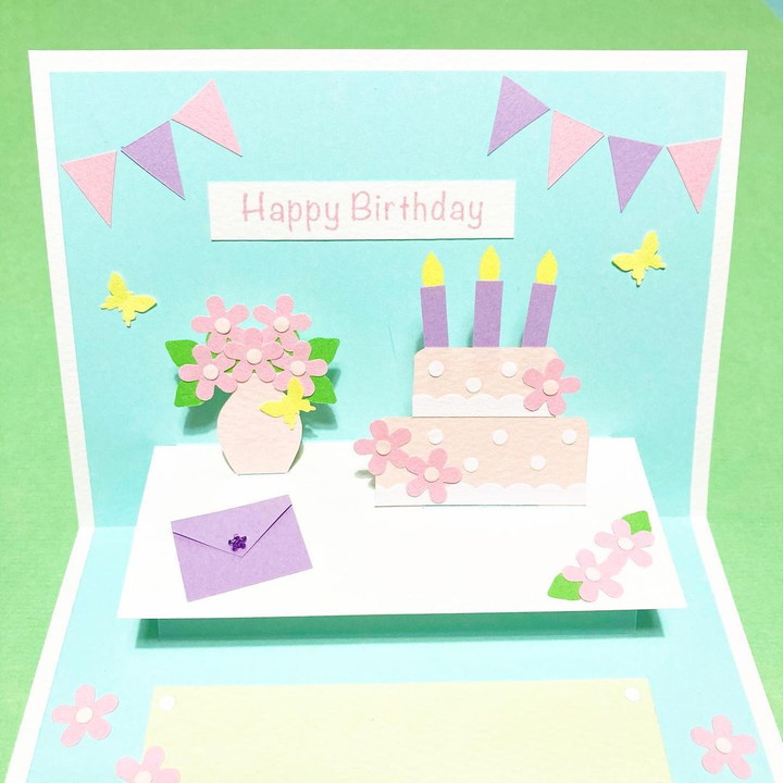 顔写真が飛び出す！「いないいないばあ」メッセージカードの手作りキット ２個セット ブルー 誕生日カードHAPPY BIRTHDAYCRAFTS ハピバクラフト 〜誕生日の飾り付けや手作りメッセージカードのお店