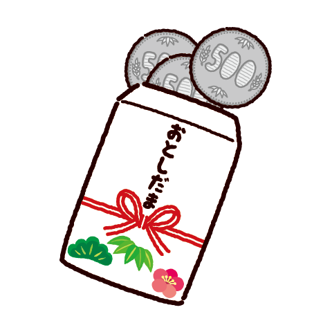 お年玉の中身をのぞく女の子のお正月無料イラスト60617素材Good