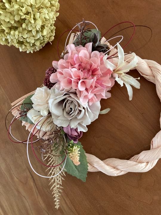 お正月飾り しめ縄 しめ縄リース ひょうたん しめ縄飾り 藁細工 水引 餅花