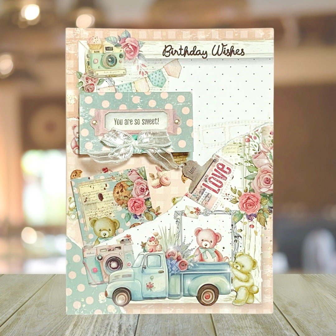 DIY手作り 写真付き思い出バースデーカード ブルーDIY素材パッケージ - ショップ moonboxrabbit 木工 竹細工 ペーパークラフト -Pinkoi