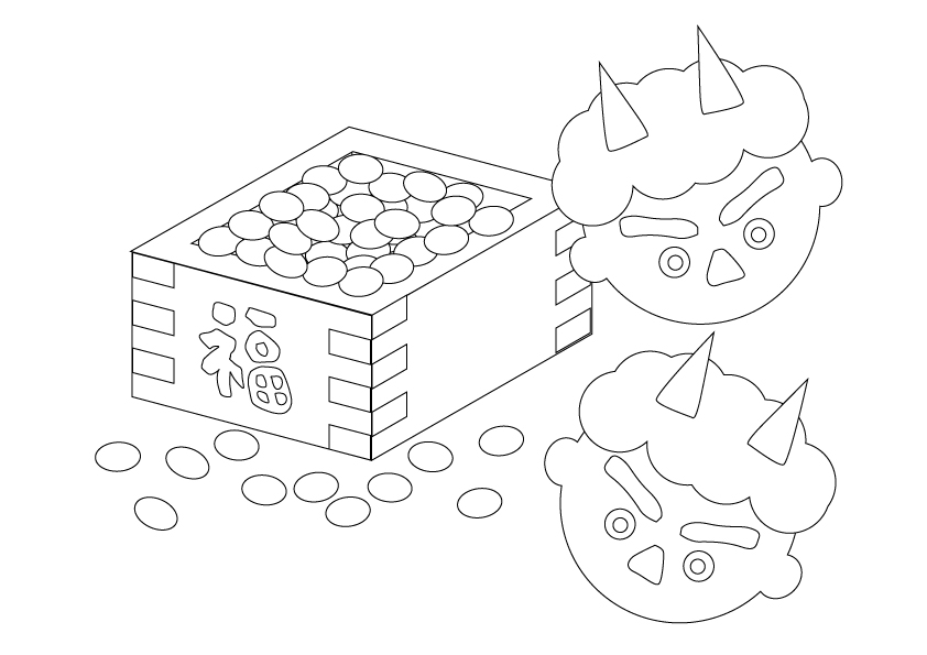冬！節分！赤鬼！？青鬼！？の 塗り絵 ぬりえ の無料イラスト商用フリー 無料 のイラスト素材なら「イラストマンション」