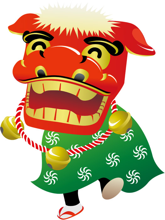 かわいい獅子舞の唐草模様お正月フレーム・神社や新年のイベント用のイラスト素材をダフレーム 飾り枠 Decome