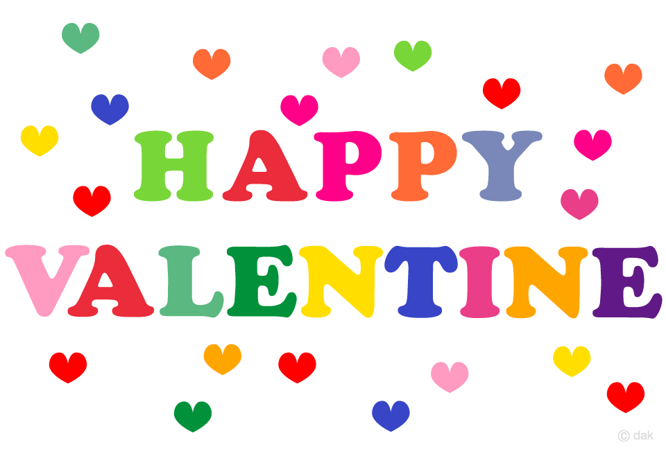 バレンタインイラスト Happy Valentine's Day ハッピーバレンタインデー 文字と愛の花言葉薔薇の