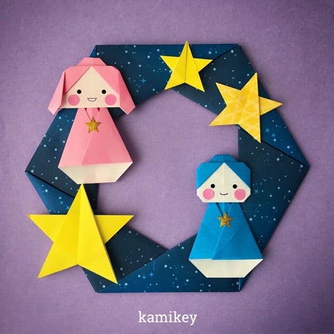 カミキィ折り紙 七夕のリース飾り おりひめひこぼしと笹