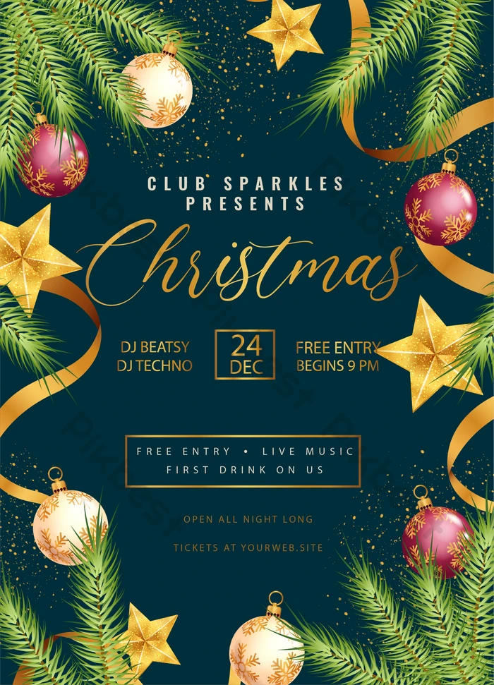 写真付きのクリスマスパーティーチラシテンプレート無料ベクトル素材